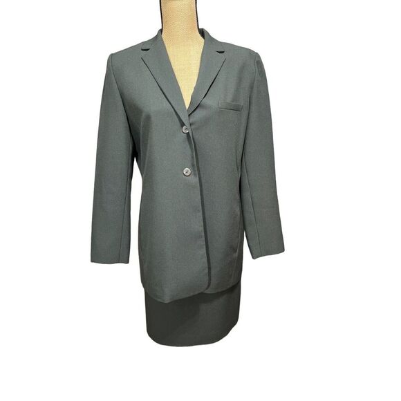 Anna Carole Vintage Business Suit Size 14 2 Piece Blazer Deep Green Skirt Set - Picture 1 of 10